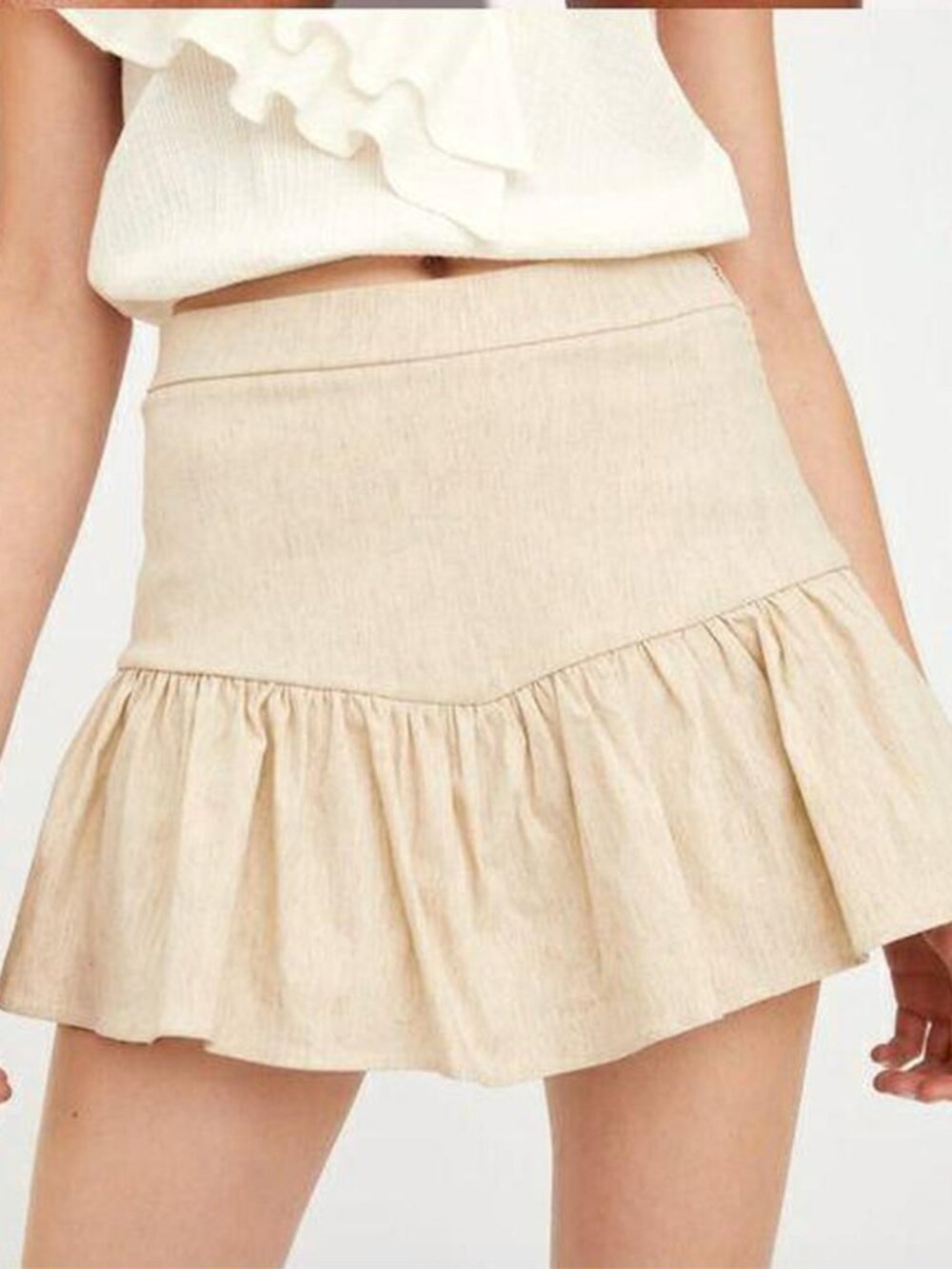 Zara Tan High Waist Ruffle Peplum Skort